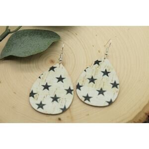 Cork on Leather Stars Teardrop Lightweight Earrings
